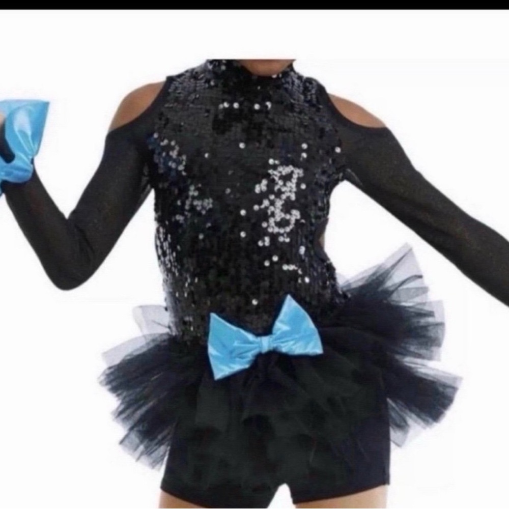 Weissman Dance Recital Costume. Medium Adult. Black Sequin / Tulle. Tap; Jazz.